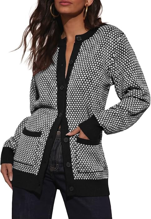 Sidefeel Women's Button Down Plaid Cardigan Sweater Fall Outfit | Amazon (US)