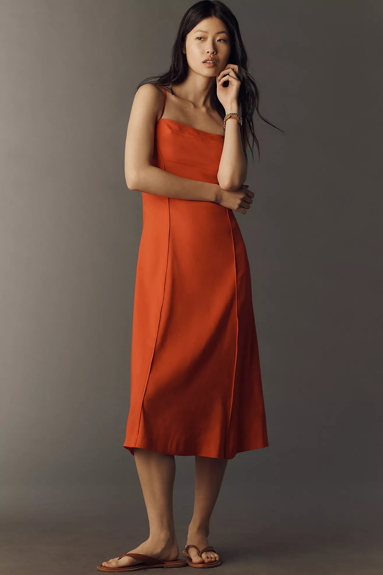 Maeve Linen Colorblock Midi Dress | Anthropologie (US)