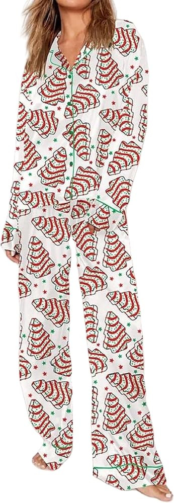 Faretumiya Women Silk Satin Christmas Pajamas Xmas Long Sleeve Sleepwear Holiday Print Two Piece ... | Amazon (US)