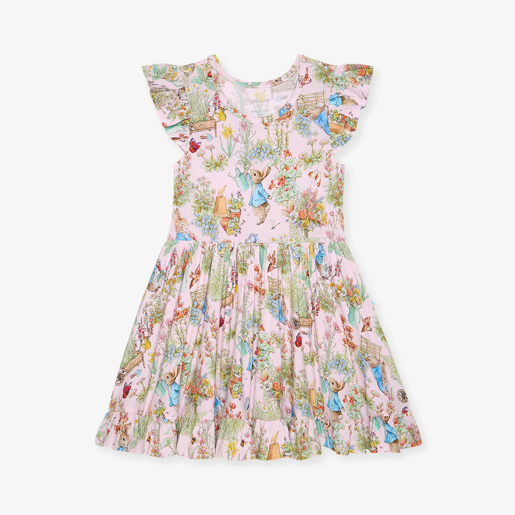 Floral Pink Girl Peter Rabbit Garden Ruffled Twirl Dress | Posh Peanut® | Posh Peanut