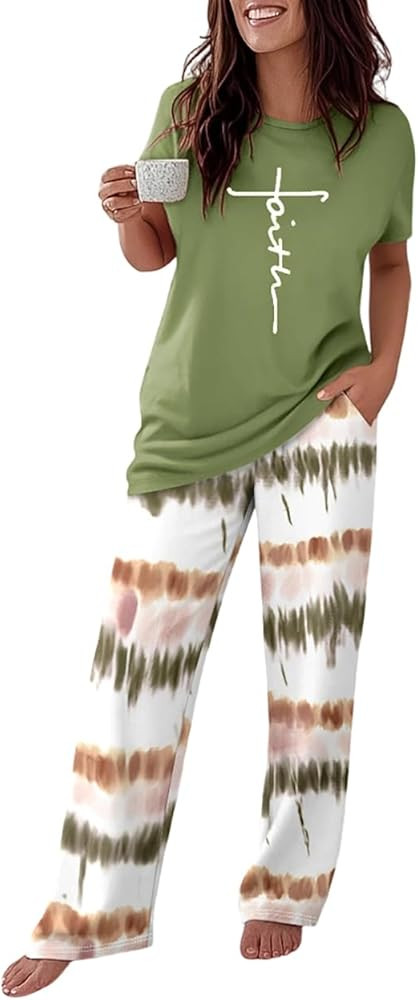 CHICME Womens Pajamas Sets 2 Piece Short Sleeve Lounge Set Printed Loose Pants Pj Sets Loungewear... | Amazon (US)