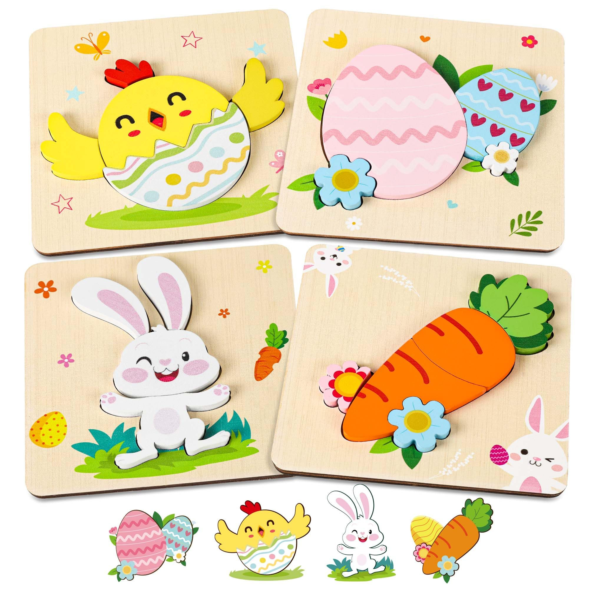 4 Pack Easter Exchange Gifts for Kids Wooden Puzzles for Toddler Boys Girls Easter Basket Stuffer... | Amazon (US)
