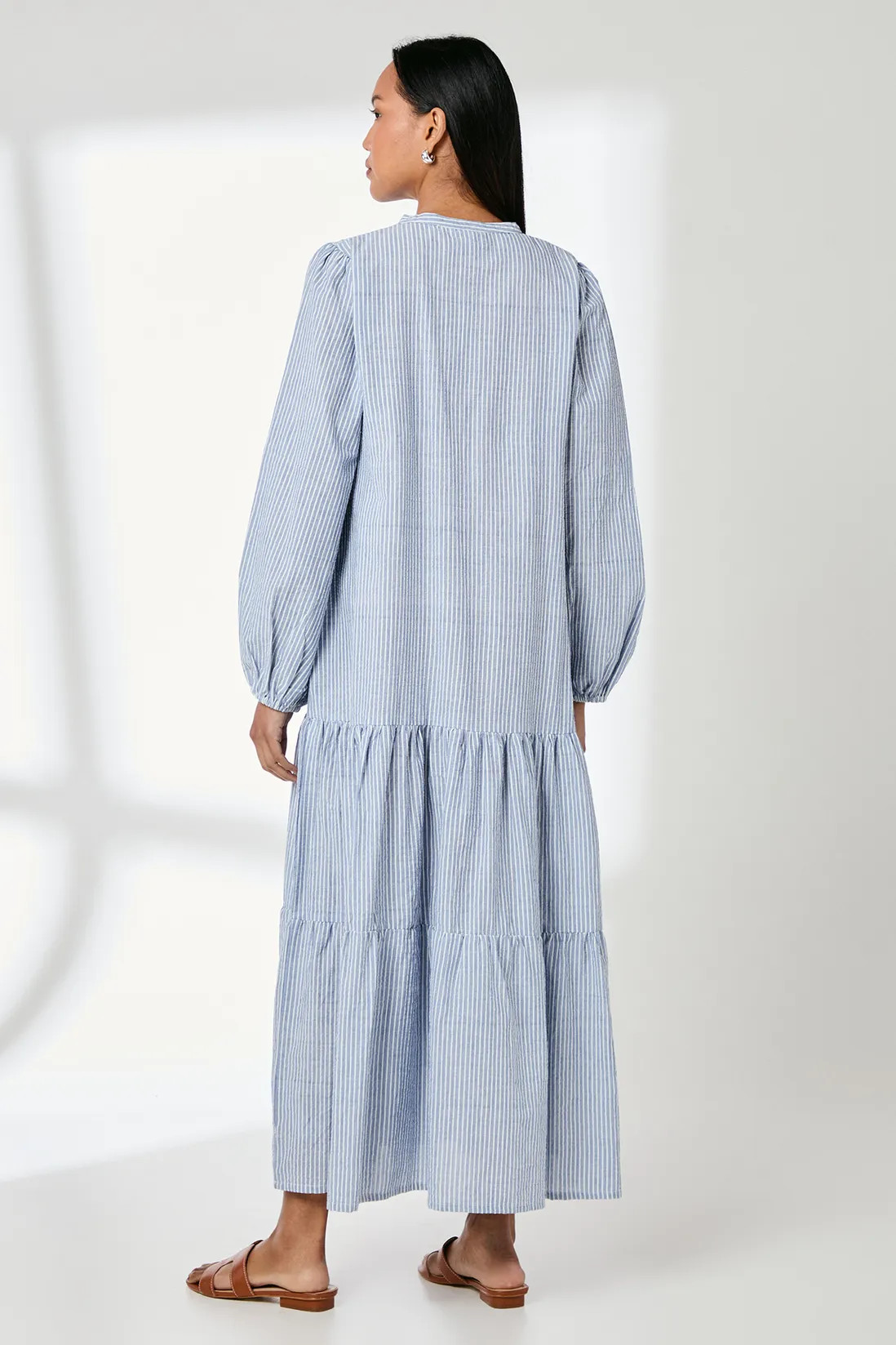 Dresses | Blue Stripe Tie Front Blouson Sleeve Maxi Dress | Principles | Debenhams UK