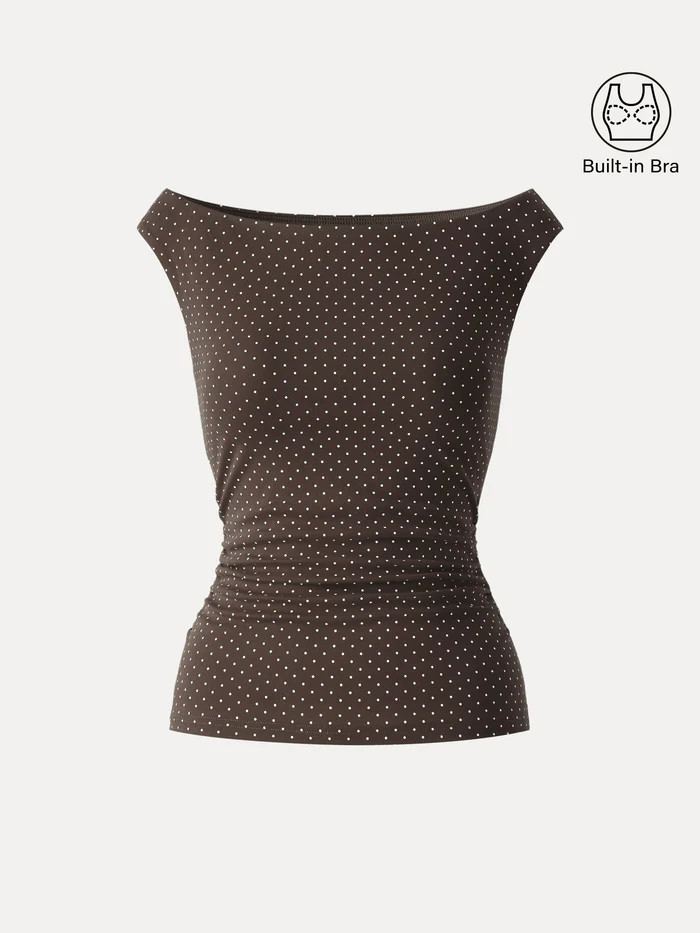 Stretch Cotton Polka Dot Boatneck Ruched Bra Top Limited Edition | OGLmove