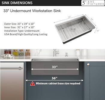 33"x19"x10" High-end 33 inch Workstation Undermount Stainless Steel Kitchen Sink with Full Access... | Amazon (US)