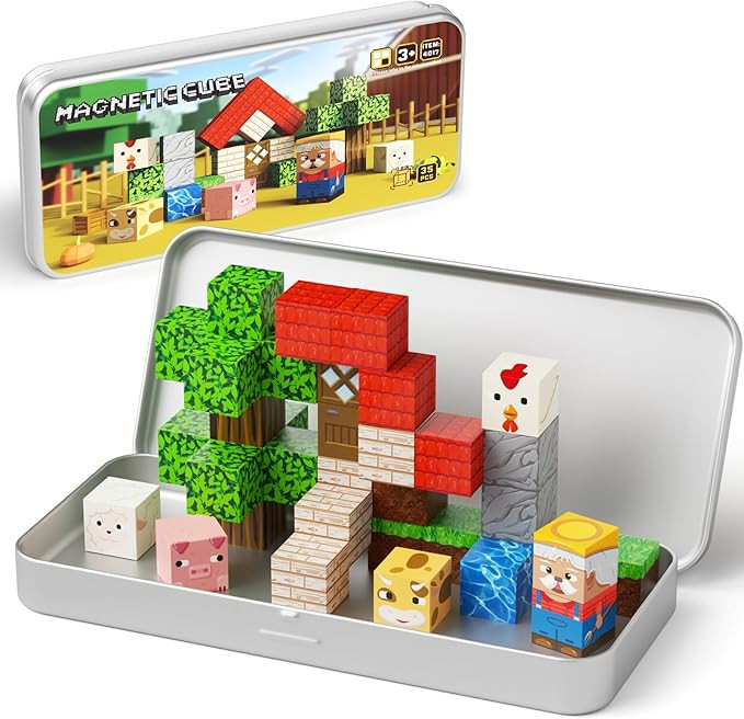 Mini Magnetic Blocks Farm Animals Travel Toys, 35PCS Portable STEM Magnetic Building Cubes with M... | Amazon (US)
