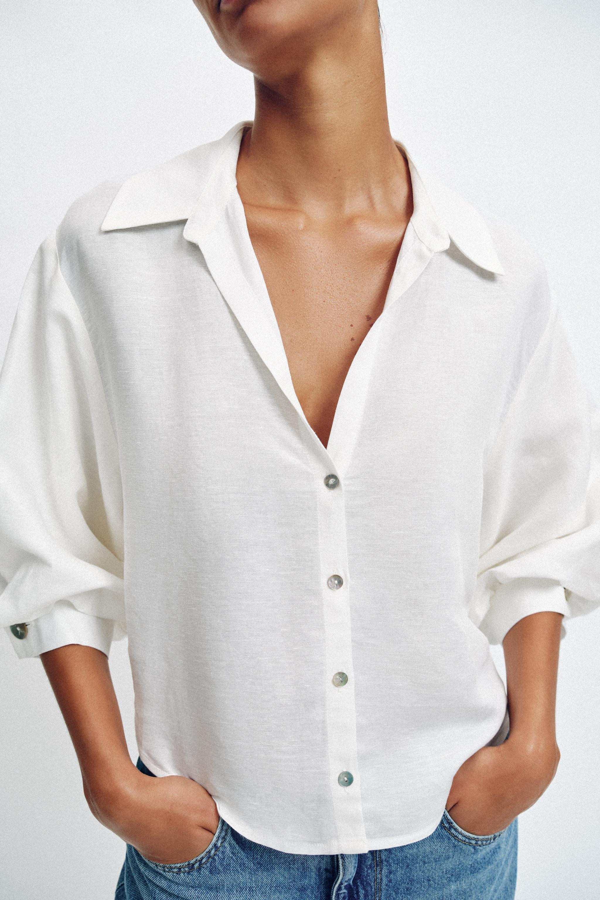 LINEN BLEND BALLOON SLEEVE SHIRT | Zara US