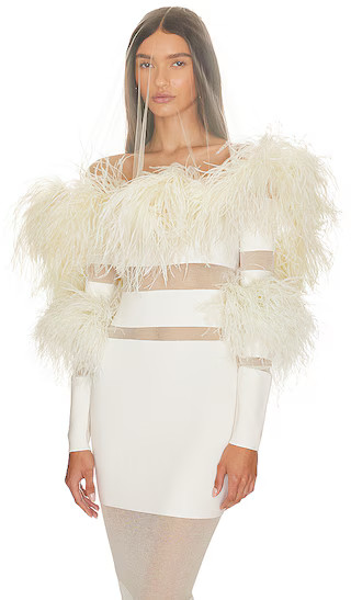 Tulle Veil Short W Ostrich in Cream | Revolve Clothing (Global)