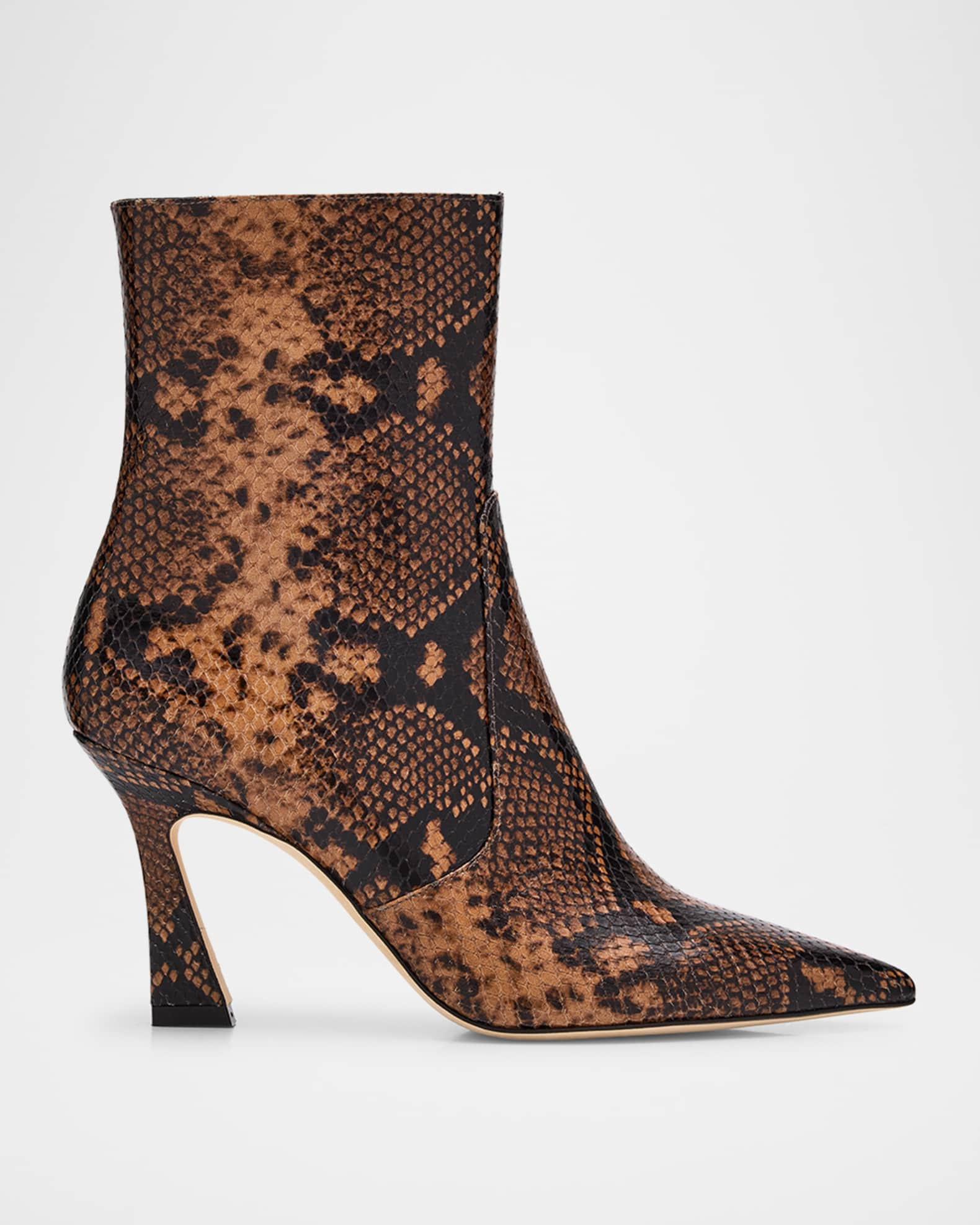 85mm Vinnie Snake-Printed Leather Booties | Neiman Marcus