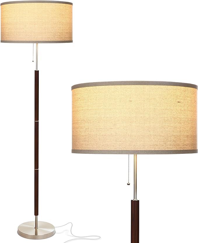 Brightech Carter LED Floor Lamp, Drum Shade Tall Lamp with Walnut Wood Finish, Great Living Room ... | Amazon (US)