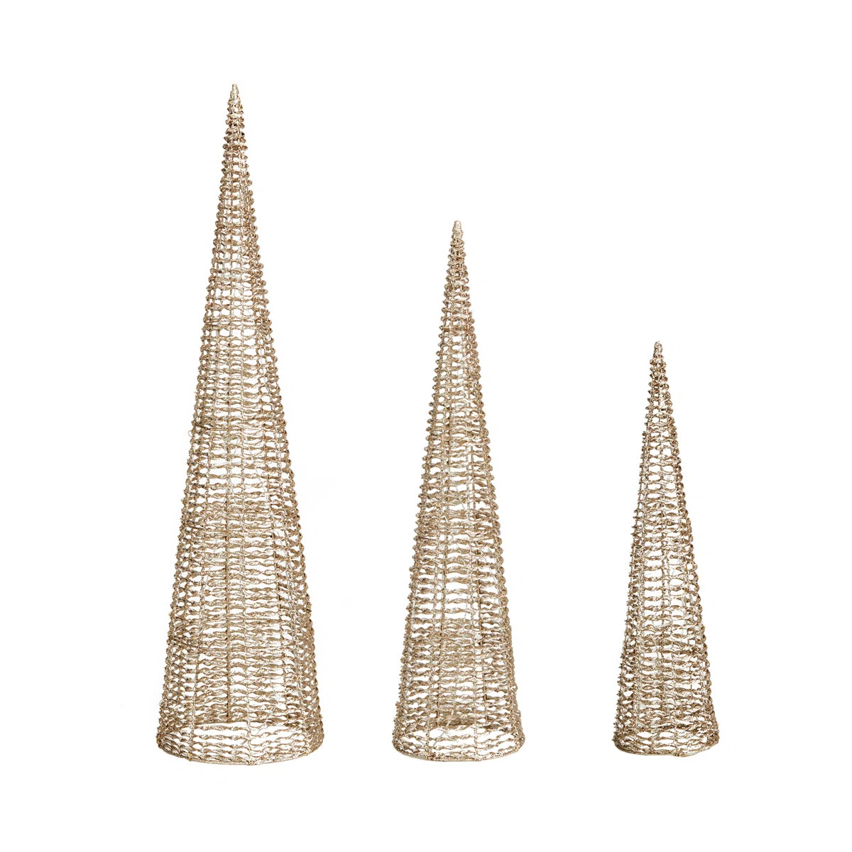 Set Of 3 Lighted Christmas Plastic Champagne Gold Cone Tree With 65 Warm White LED Lights | Wayfair North America