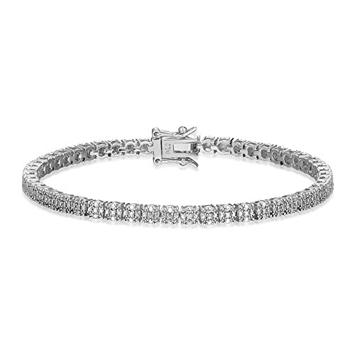 Amazon Essentials Fine Silver Over Silver Tone 0.005 cttw Diamond Cluster Illusion 0.005 cttw Diamond Accent Tennis Bracelet, 7.25 | Amazon (US)