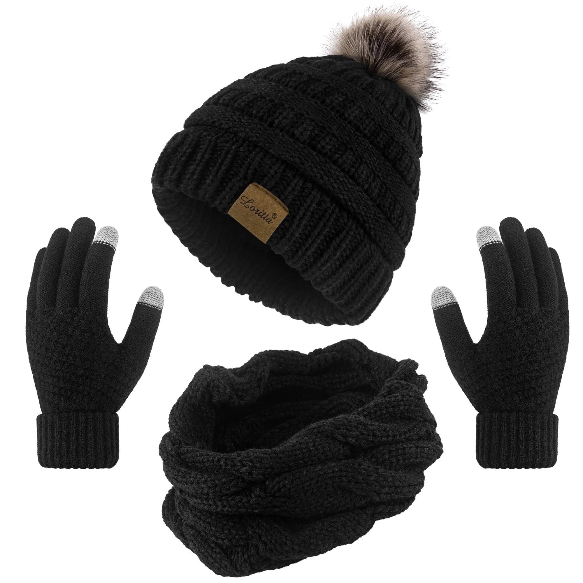 Loritta 3 Pcs Women Winter Hat and Gloves Sets, Beanies Knit Classic Neck Warmer and Touchscreen ... | Walmart (US)