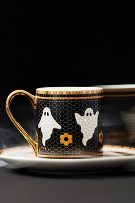 Bistro Tile Stoneware 24k Gold Accent Halloween Espresso Cup | Anthropologie (US)