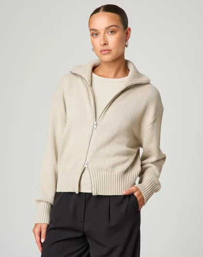 Rib Double Zip Knit Cardigan | Glassons (Australia)