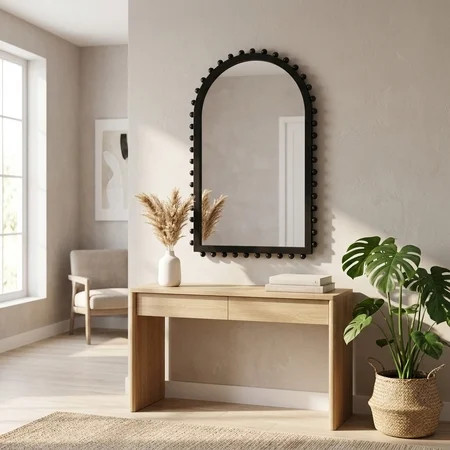 Beaded Arch Mirror for Home Entryway Decor - Decorative Pine Wood Wall Mirror for Living Room, Office, and Bedroom Styling - 40", Black | Walmart (US)