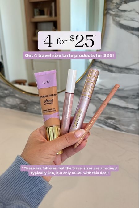 4 for $25 at @tartecosmetics - choose 4 travel size items (reg $16-$20) for $25! Great time to try a new product/shade without committing to the full size or to stock up on products for travel/on the go! #tartepartner 

#LTKSaleAlert #LTKFindsUnder50 #LTKBeauty