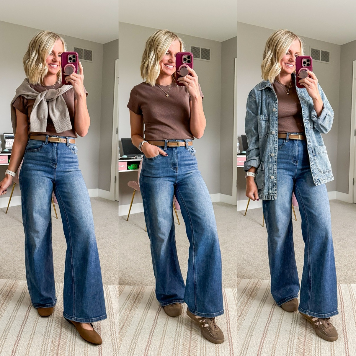 Fall Capsule 2026 🍂 Three ways I'm styling my medium-wash wide-leg jeans! This is look 8 of 9 with this piece — my 20-piece capsule mixes and matches into 120 outfits. Which one is your favorite?! Shop the pieces on my LTK! 🤎

#LTKPetite