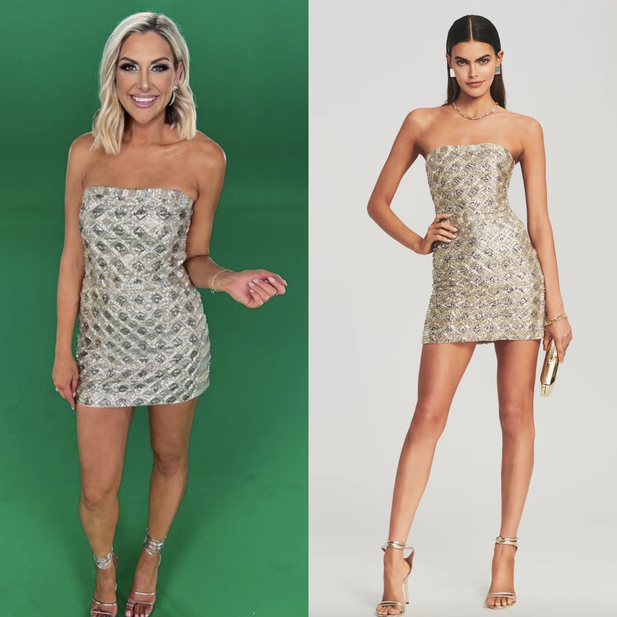 Golden Girl // Get Details On Gina Kirschenheiter’s Gold Sequin Strapless Dress With The Link In Our Bio 📸= @ginakirachenheiter #RHOC #GinaKirschenheiter