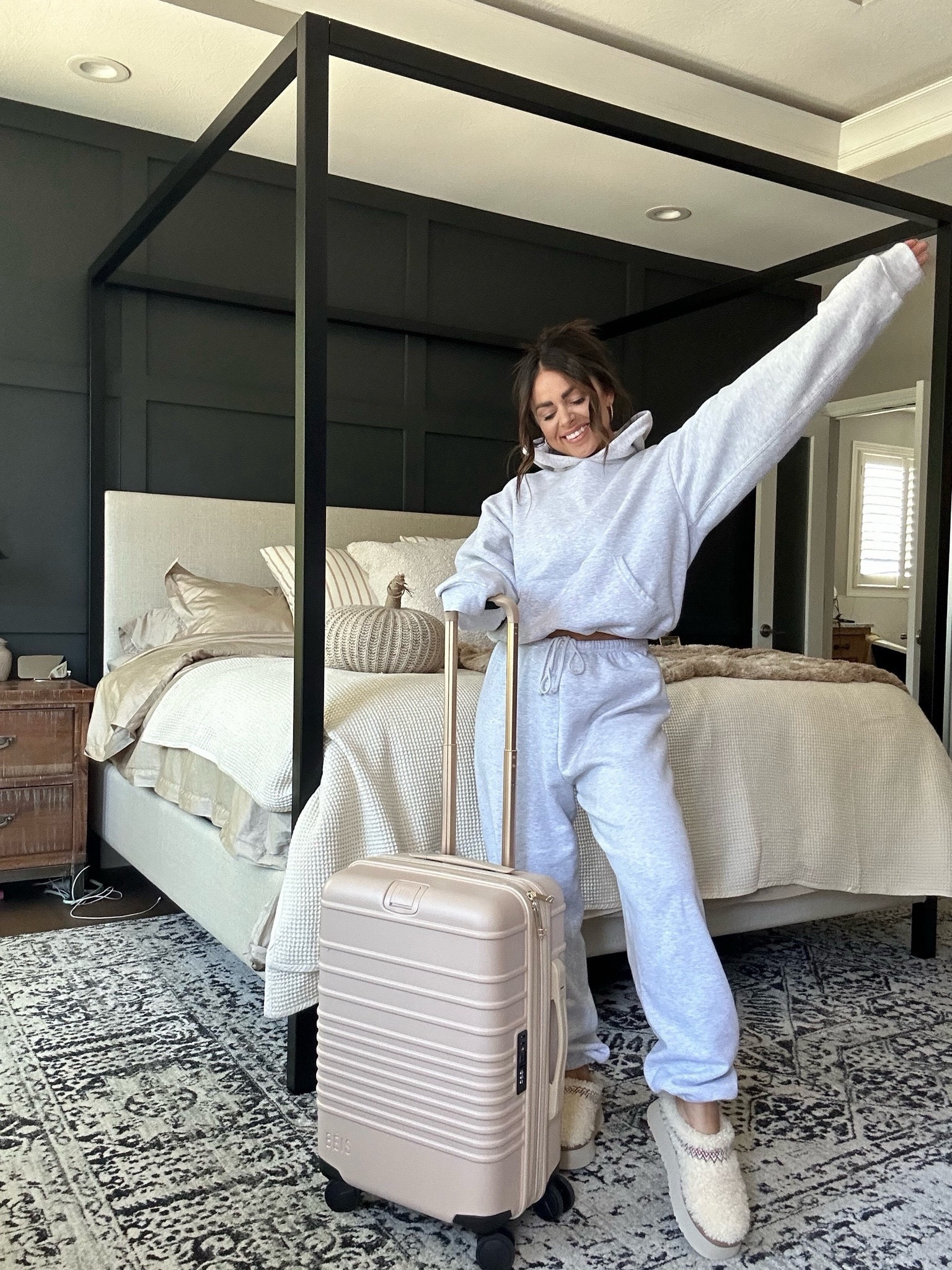 Skims travel outfit and BEIS luggage!! 

Fall outfit 
Fall fashion 
Suitcase 
Fall style
Travel outfit 
Airport outfit 
Sweatpants 

#LTKStyleTip #LTKSeasonal #LTKTravel