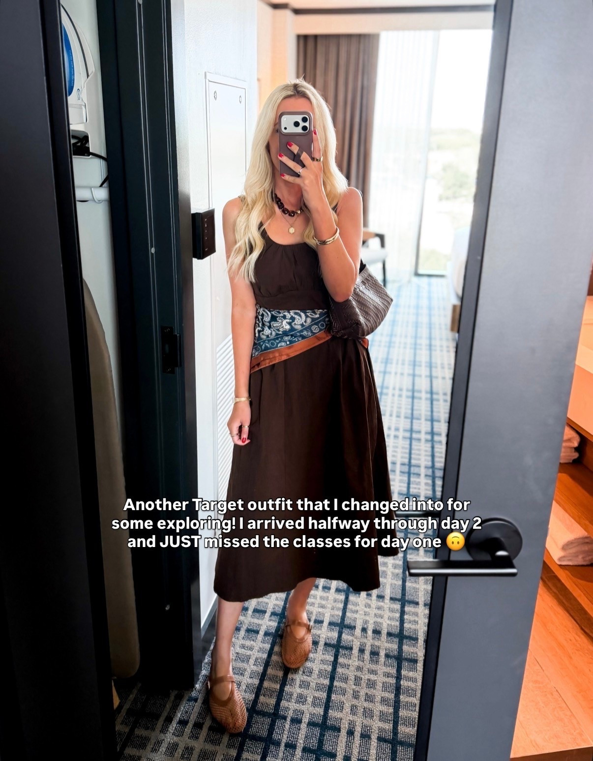 What I changed into after first writing to LTKCon! What I explored in to get to know the resort before changing for the party! This brown midi is the perfect early fall dress- love with a scarf around the waist! @Target

#LTKootd #LTKdayinmylife #LTKWorkwear