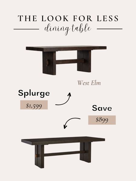 Get the look for less! Inspired for the West Elm Emerson Reclaimed Wood Dining Table, this lookalike is a fraction of the price! Seats up to 8 people. #westelm #wooddiningtable #lookforless #vibeforless #splurge #save #diningroom #diningtable #westelmdupe #moderndiningtable
