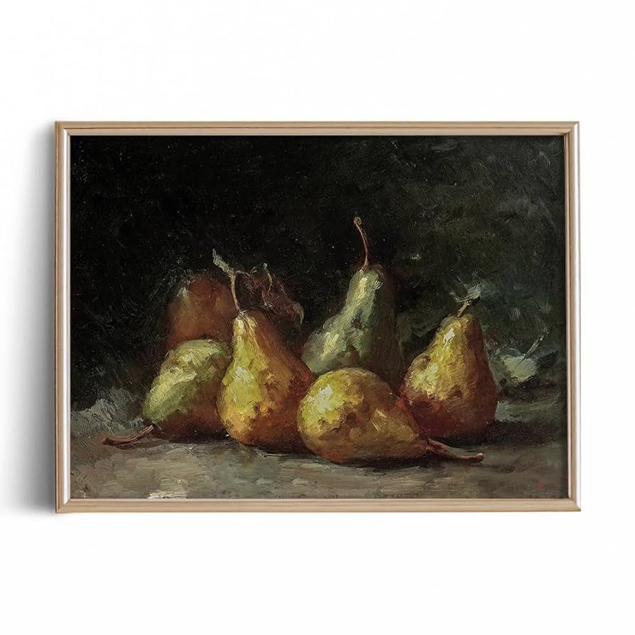 Farmhouse Still Life Picture Living Room - 11 x 14 Art Print - Rustic Vintage Decor for Bedroom - Fruit Pear Kitchen Muted Moody Oil Painting - Art Deco Wall Art for Kitchen - Antique French Poster | Amazon (US)