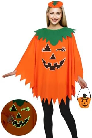 Halloween Pumpkin Costume for Women Kids,Glow in the Dark Adult Halloween Costume with Poncho,Hea... | Amazon (US)