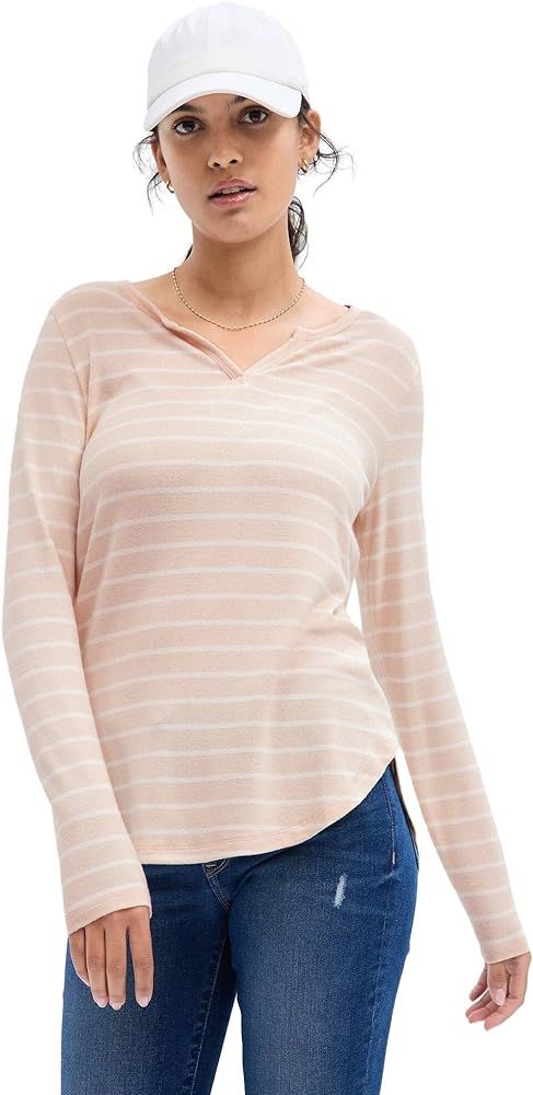 GAP Women's Long Sleeve Cozy Split Neck Top Shirt | Amazon (US)