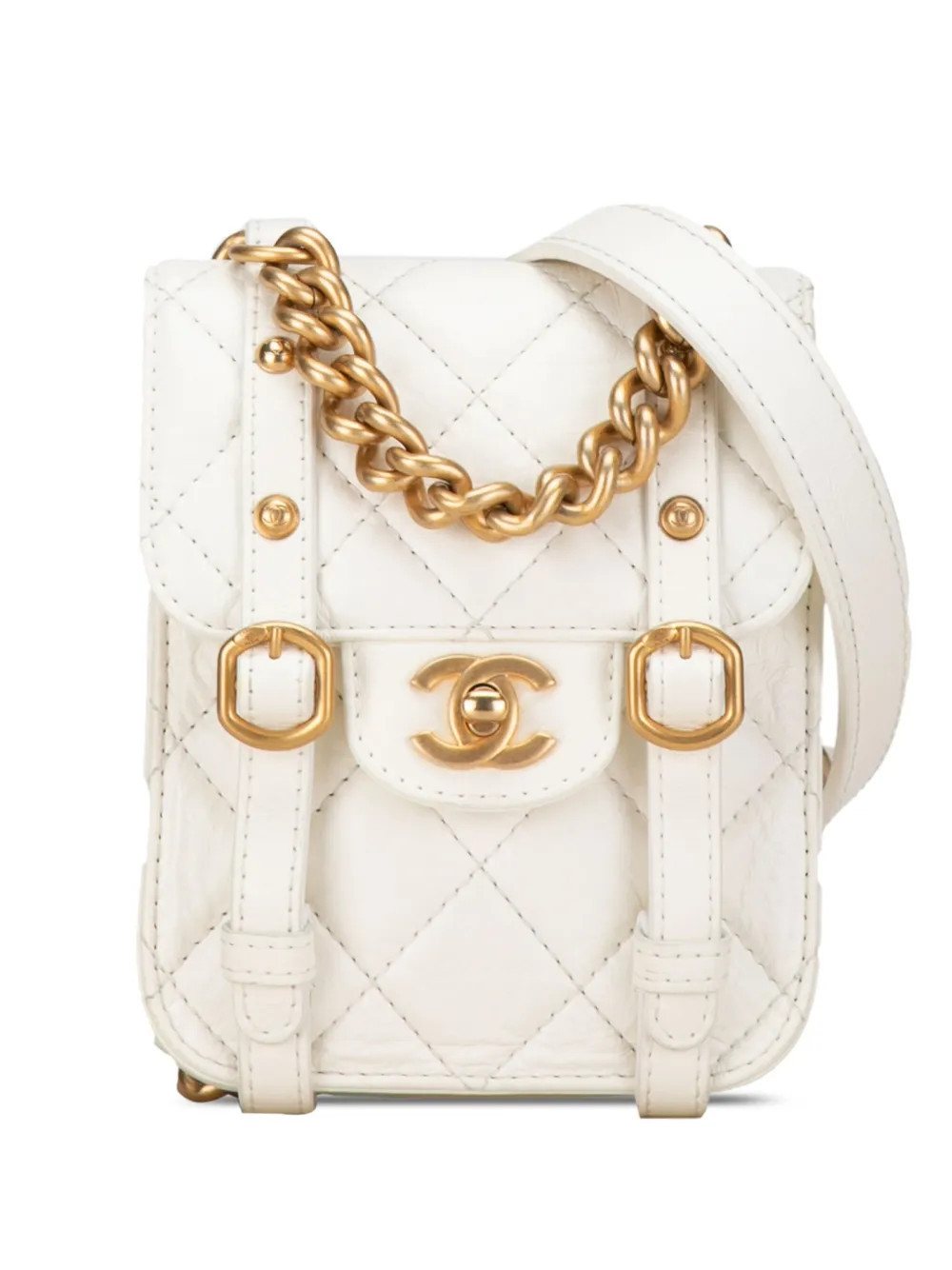 CHANEL Pre-Owned 2021-2023 Mini Crinkled Calfskin City School Flap satchel - White | Farfetch Global