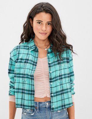 AE Cozy Cropped Flannel Shirt | American Eagle Outfitters (US & CA)
