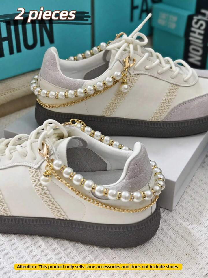 2pcs Shoe Accessories, Fashionable Faux Pearl Heel Chain, Compatible With Casual Shoes, Sneakers,... | SHEIN