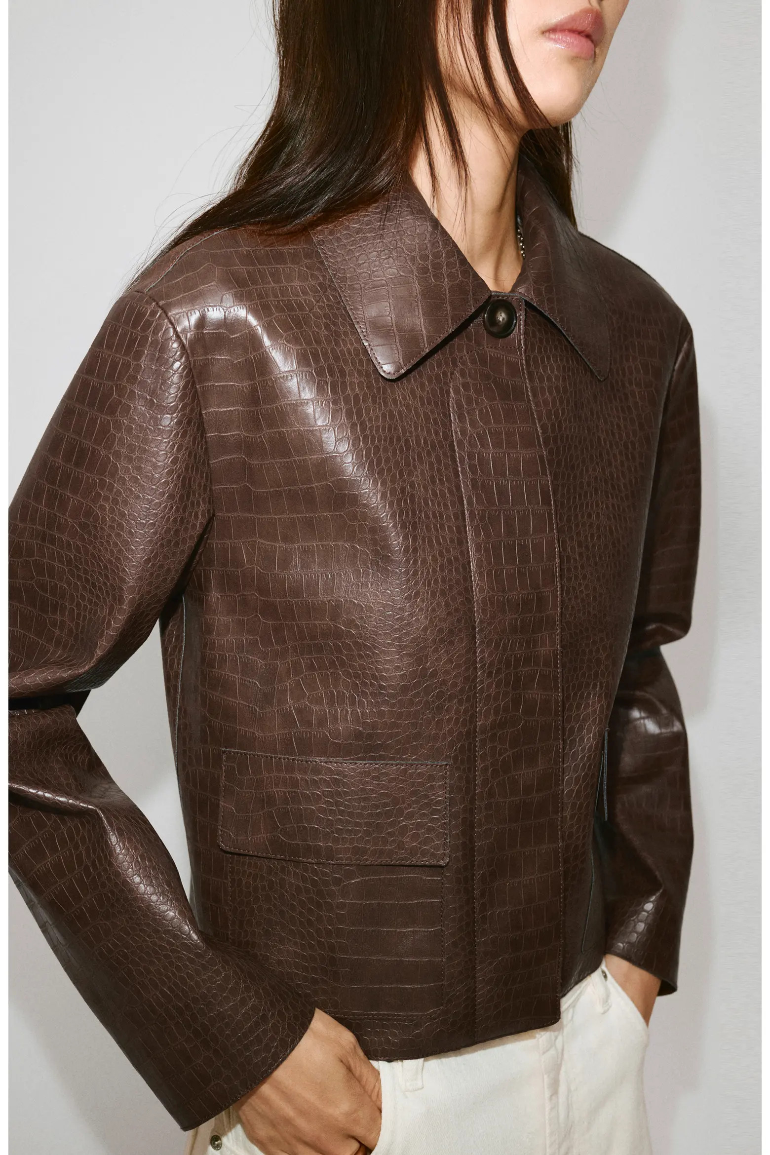 MANGO Nilo Croc Embossed Faux Leather Jacket (Women) | Nordstrom | Nordstrom