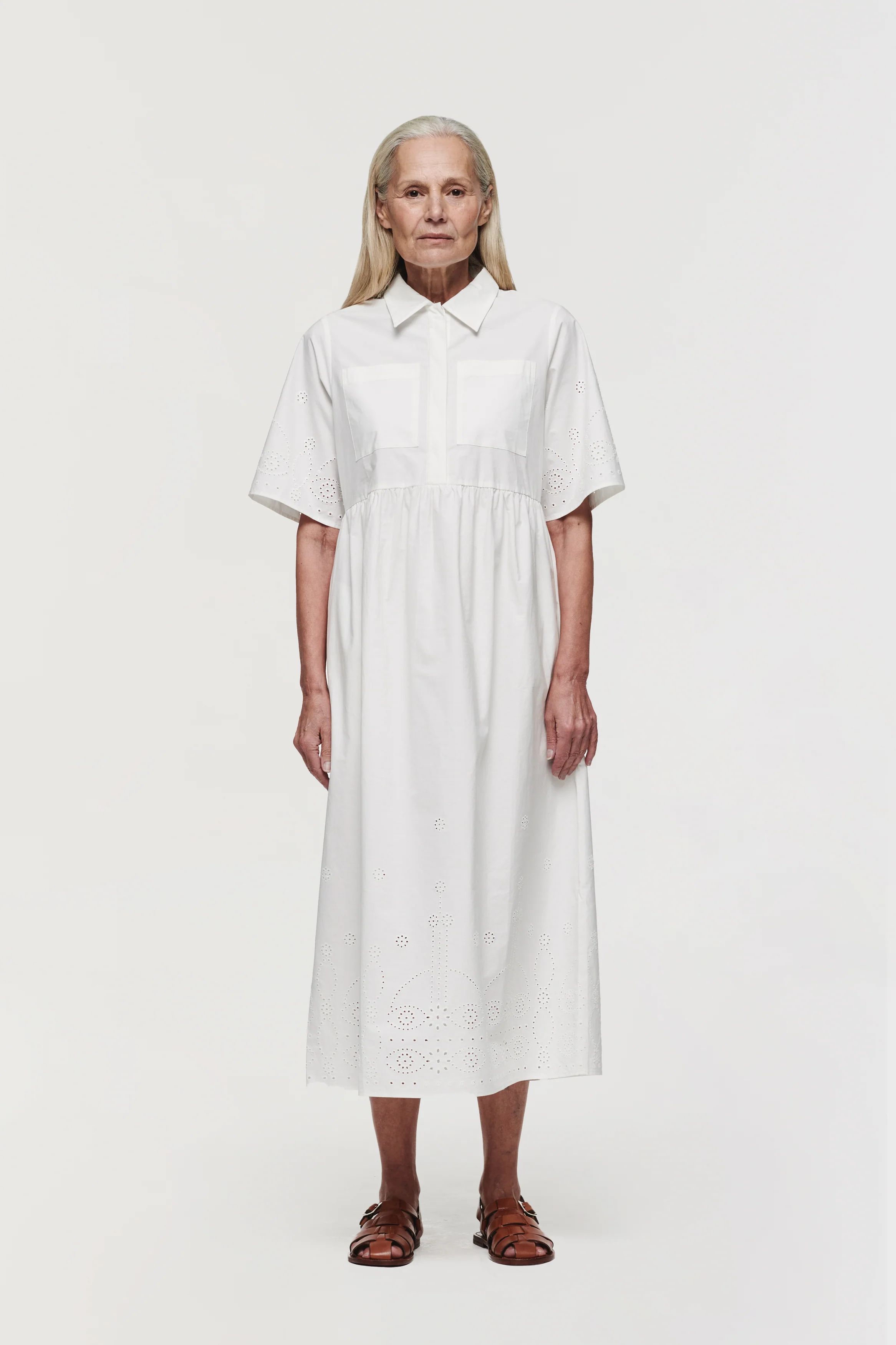 Gabriella | Short Sleeve Broderie Dress in White | ALIGNE | Aligne UK