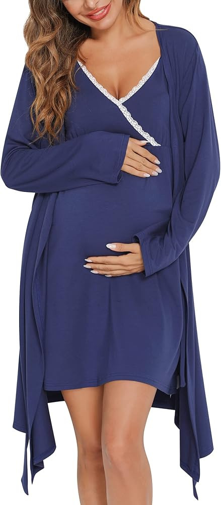 SWOMOG Womens Maternity Robe 2 Piece Nursing Nightgown for Breastfeeding 3 in 1 Labor Delivery Nu... | Amazon (US)
