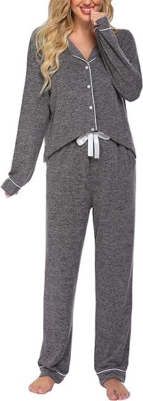 Ekouaer Women's Pajamas Long Sleeve Sleepwear Casual Button Down Loungewear Soft Pjs Set S-XXL | Amazon (US)