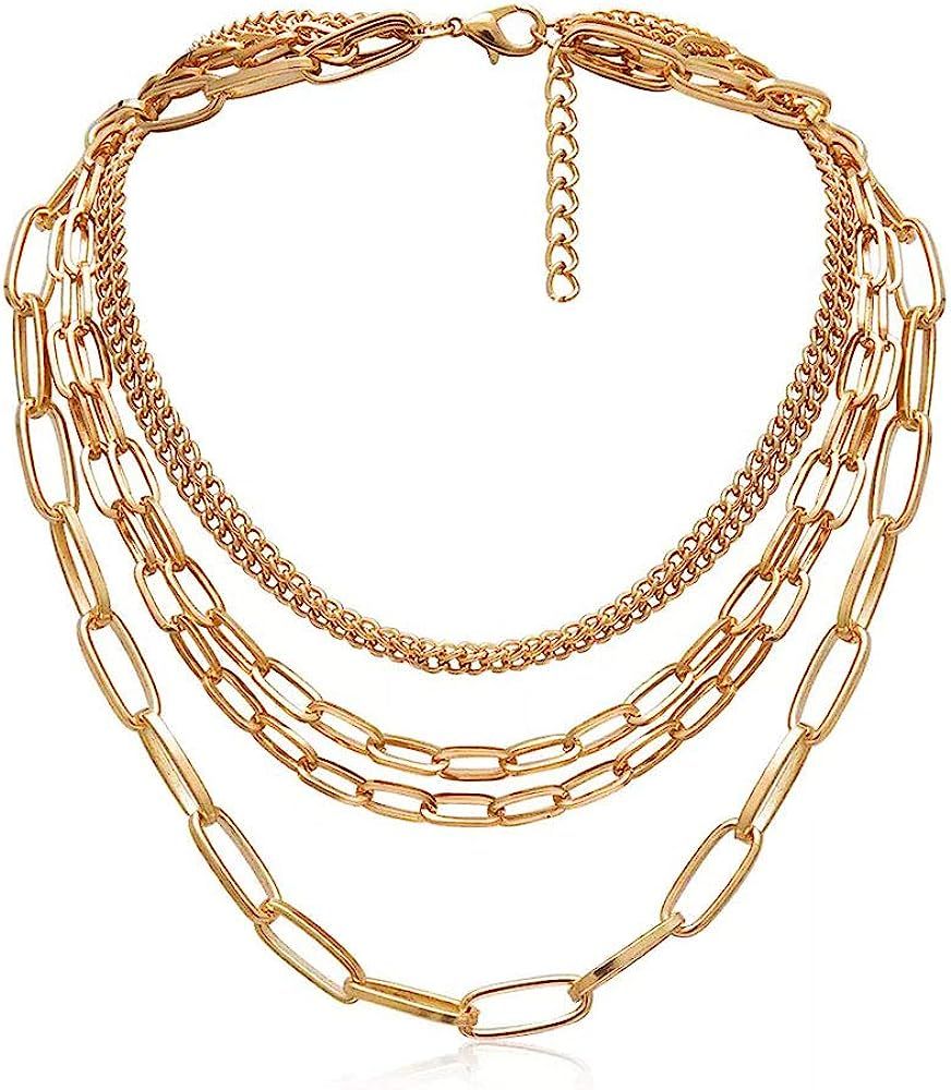 CIBIRICH Chunky Necklaces for women Punk Chain Gold Statement Collar Necklace | Amazon (US)