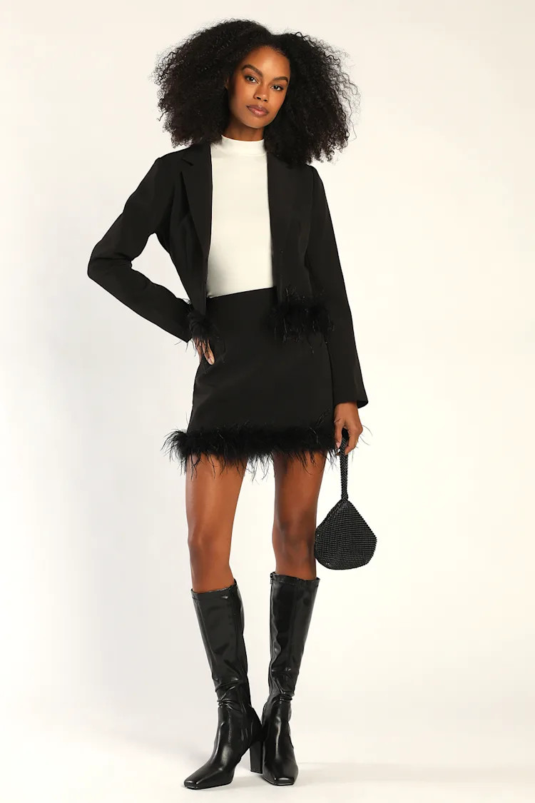 Celebratory Sweetie Black Feather Mini Skirt | Lulus (US)