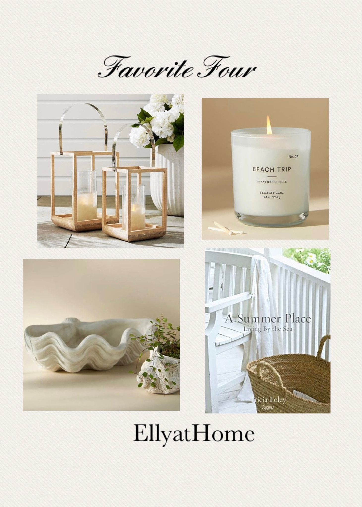 Summer, coastal styling. Fragrant Beach candle, outdoor hurricane lanterns, shell dish, bowl, seaside, coastal coffee table book. Or choose other beach, coastal vibe decor! Home decor accessories. Pottery Barn, Anthropologie, Amazon. 

#LTKhome #LTKunder50 #LTKSeasonal