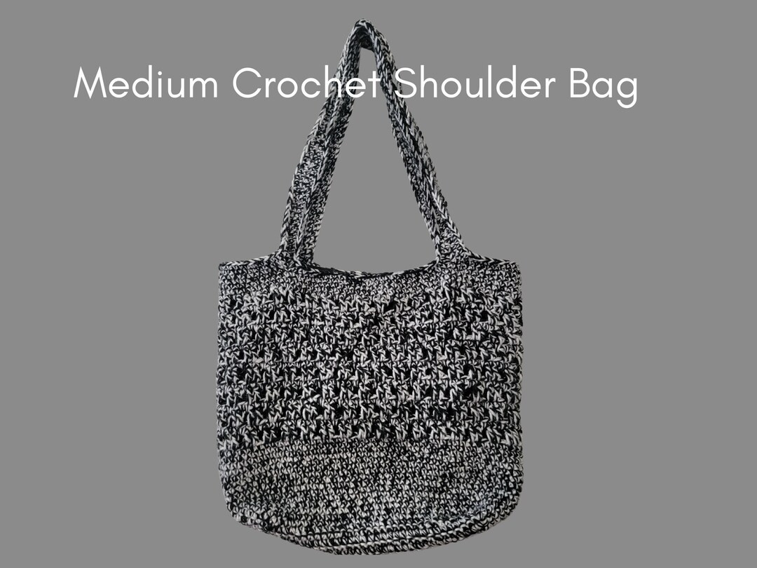 Medium Crochet Shoulder Tote Back Black & White Weave - Etsy | Etsy (US)