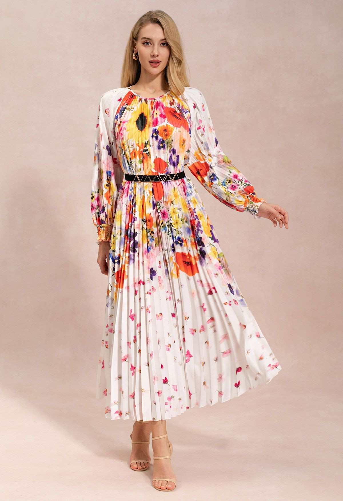 Colorburst Garden Watercolor Pleated Maxi Dress for Outdoor Brunch & Weddings | Chicwish