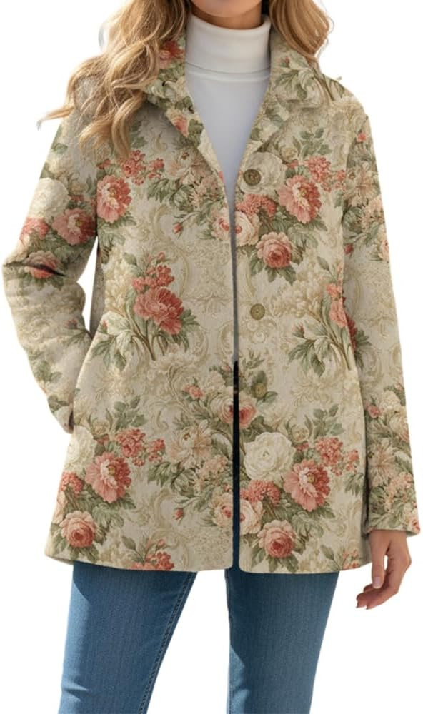 TIAFORD Women's Floral Print Jacket Vintage Patchwork Button Down Lightweight Outerwear for Sprin... | Amazon (US)