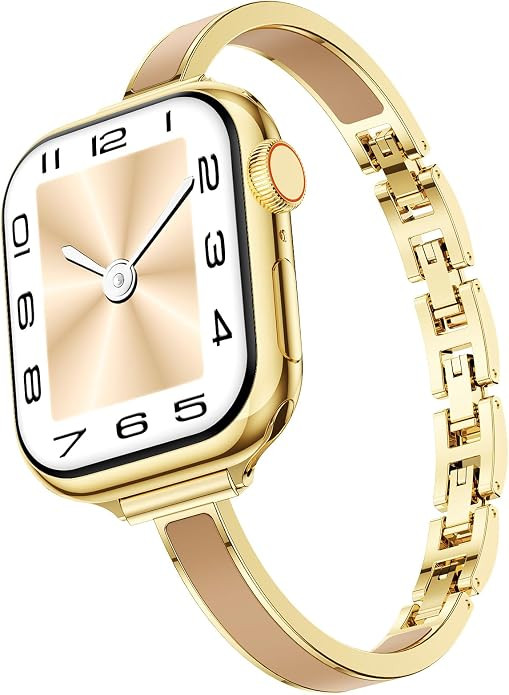 Slim Designer Bracelet Bands for Apple Watch Women, Elegant Thin Dressy Metal Band with Embedded ... | Amazon (US)