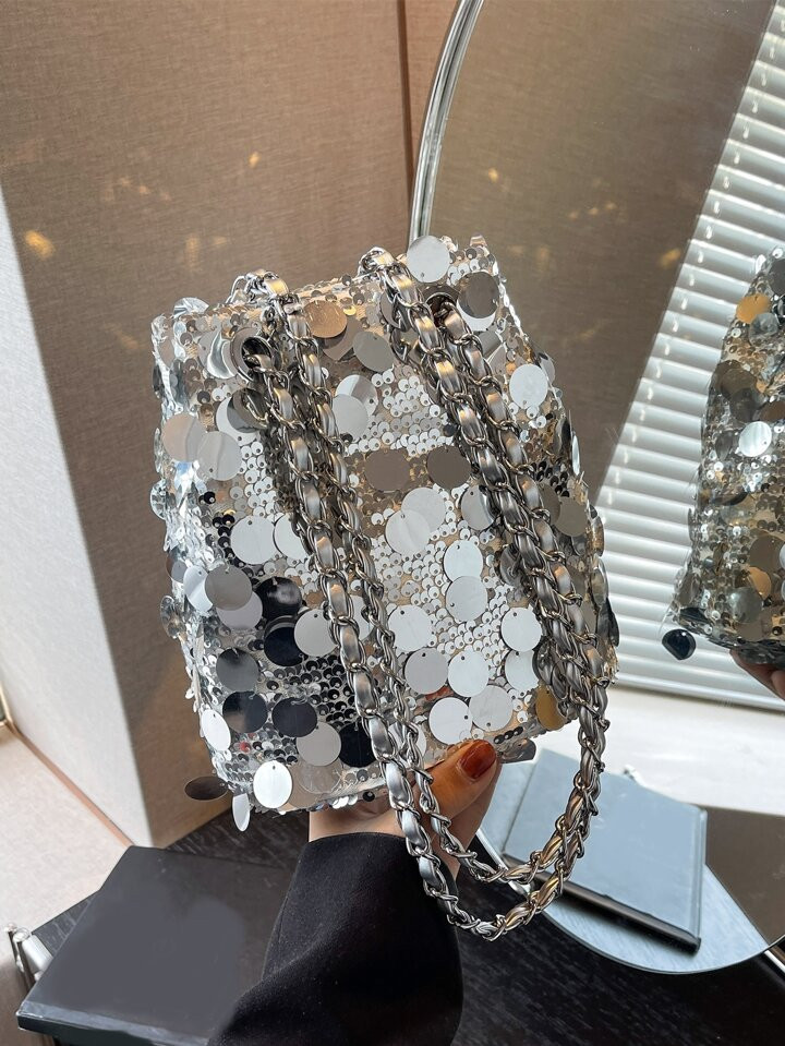 Mini Glitter Decorated Fashion Handbag With Metal Chain | SHEIN