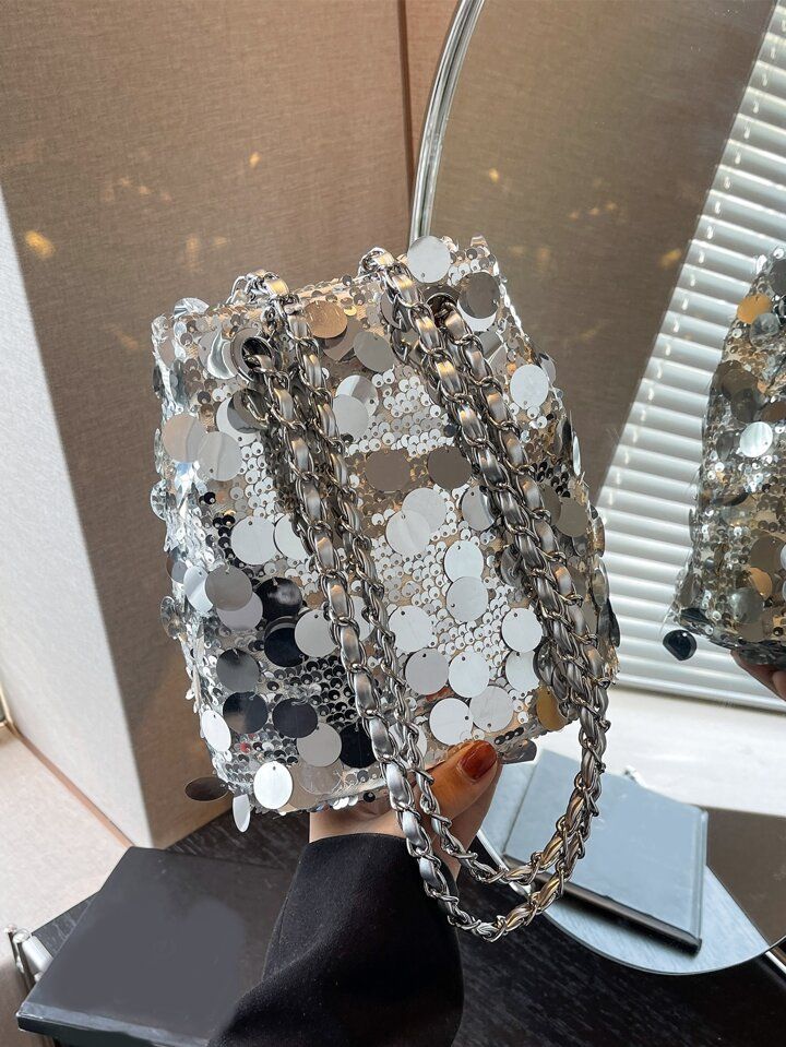 Mini Glitter Decorated Fashion Handbag With Metal Chain | SHEIN