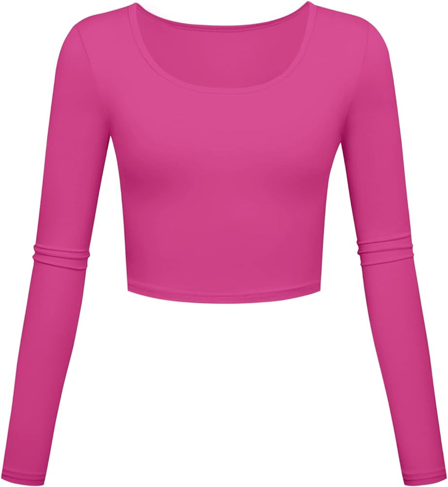Long Sleeve Crop Tops for Women Workout Basic Clothes Fitted Slim Scoop Neck Cute Yoga Shirts | Amazon (US)