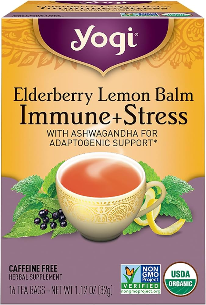 Yogi Tea Organic Lemon Balm Elderberry Immune Stress Tea, 16 CT | Amazon (US)