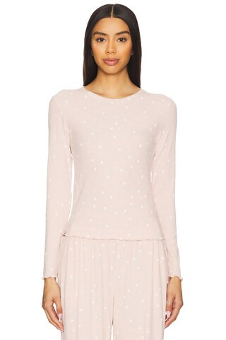 Ultra Soft Rib Lettuce Hem Long Sleeve Shirt in Dusty Rose & Pearl | Revolve Clothing (Global)