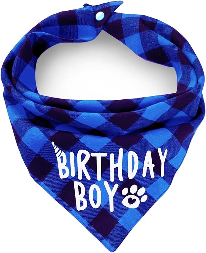 Birthday Plaid Dog Bandana with Button, Fall Dual Layer Soft Cotton Triangle Dog Scarf Kerchief W... | Amazon (US)