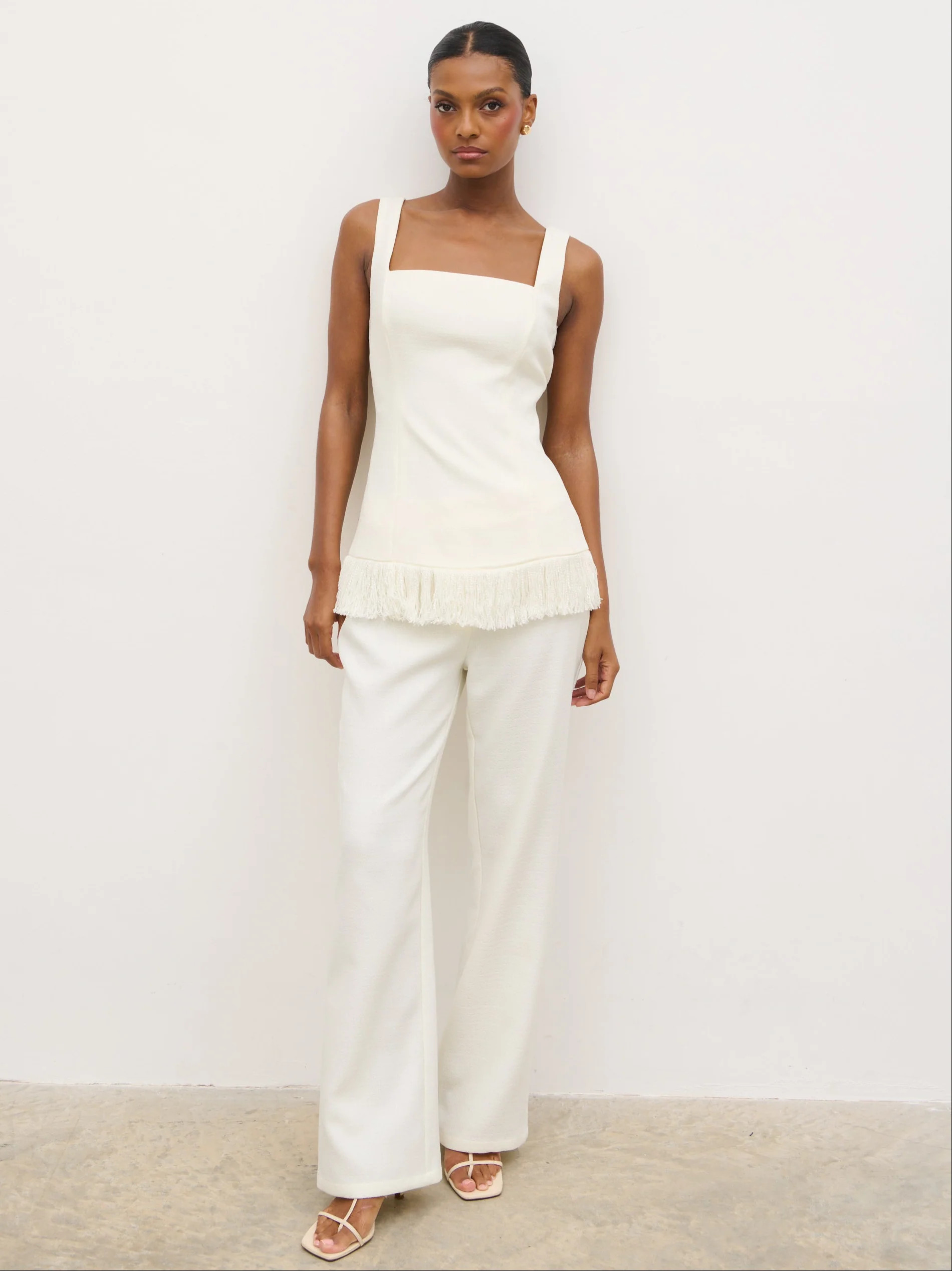 Verona Tweed Straight Leg Trousers - Cream | Pretty Lavish (UK)
